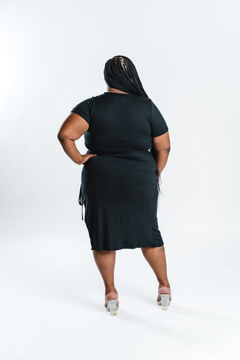 Black Ruched Midi Dress | Plus Size